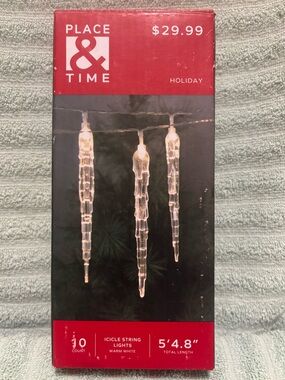 PLACE & TIME Warm White Icicle String Lights. Battery Operated NIB!